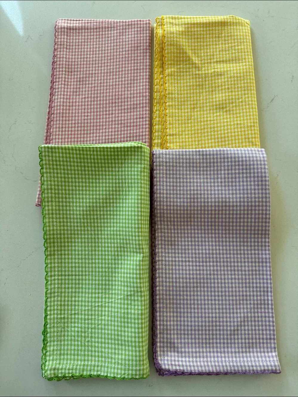 Pier 1 napkin set of 4. Gingham print Pink, Yellow, Green, Purple NWOT